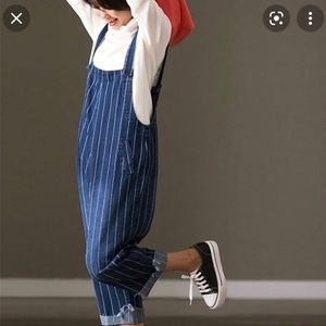 YesNo Denim Overalls Pants Striped Indigo Blue M/L